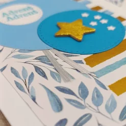 Clearance Weihnachtskarten mit goldfarbenen Holzstern • Blau & Winterdesign Weihnachtskarten