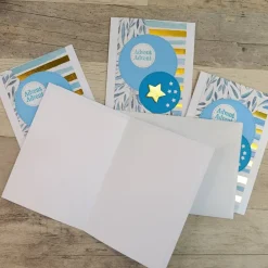 Clearance Weihnachtskarten mit goldfarbenen Holzstern • Blau & Winterdesign Weihnachtskarten