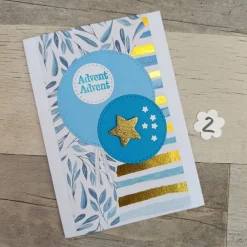 Clearance Weihnachtskarten mit goldfarbenen Holzstern • Blau & Winterdesign Weihnachtskarten