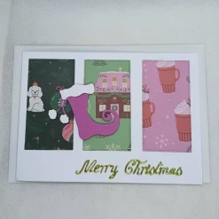 Sale Weihnachtskarten Set, modern, 3 DIN A6 quer Karten mit Einlegern & Umschlägen, rosa/grün Weihnachtskarten