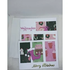Best Weihnachtskarten Set, modern, 3 DIN A6 quer Karten mit Einlegern & Umschlägen, rosa/grün Weihnachtskarten