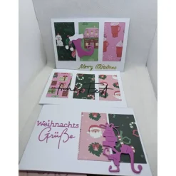 Best Weihnachtskarten Set, modern, 3 DIN A6 quer Karten mit Einlegern & Umschlägen, rosa/grün Weihnachtskarten