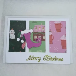 Best Weihnachtskarten Set, modern, 3 DIN A6 quer Karten mit Einlegern & Umschlägen, rosa/grün Weihnachtskarten