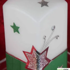 Online Weihnachtskerze mit Weihnachtsstern und Sternenschweif mit Strass-Steinen grün, weiß, silber, Quaderform Kerzen & Beleuchtung