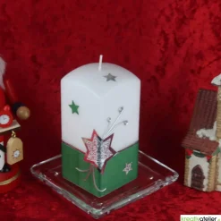 Online Weihnachtskerze mit Weihnachtsstern und Sternenschweif mit Strass-Steinen grün, weiß, silber, Quaderform Kerzen & Beleuchtung