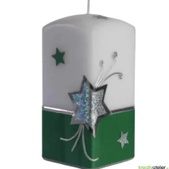 Online Weihnachtskerze mit Weihnachtsstern und Sternenschweif mit Strass-Steinen grün, weiß, silber, Quaderform Kerzen & Beleuchtung