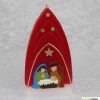 Online Weihnachtskerze personalisierbar – Kuppelmotiv rot-weiß mit Christkind, Maria und Josef, handgegossen Kerzen & Beleuchtung