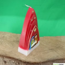 Online Weihnachtskerze personalisierbar – Kuppelmotiv rot-weiß mit Christkind, Maria und Josef, handgegossen Kerzen & Beleuchtung