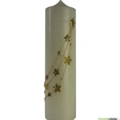 Discount Weihnachtskerze personalisierbar – elfenbeinfarbene Kerze 'Sternenzauber' mit goldenen Sternen Kerzen & Beleuchtung