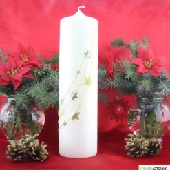 Discount Weihnachtskerze personalisierbar – elfenbeinfarbene Kerze 'Sternenzauber' mit goldenen Sternen Kerzen & Beleuchtung