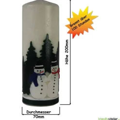Best Weihnachtskerze personalisierbar –Winterkerze mit Schneemännern und Tannenwald, perfekt als Deko oder Weihnachtsgeschenk Kerzen & Beleuchtung