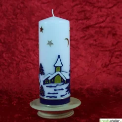 Best Weihnachtskerze personalisierbar – weiße Kerze mit Weihnachtsdorf, ideal als Weihnachtsgeschenk oder Adventsdeko Kerzen & Beleuchtung