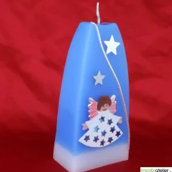 Outlet Weihnachtskerze personalisierbar – Doppelbogen-Kerze blau mit Engel, handgegossen, perfekte Winterdeko Kerzen & Beleuchtung