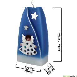 Outlet Weihnachtskerze personalisierbar – Doppelbogen-Kerze blau mit Engel, handgegossen, perfekte Winterdeko Kerzen & Beleuchtung