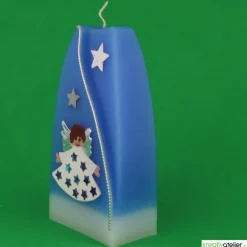 Outlet Weihnachtskerze personalisierbar – Doppelbogen-Kerze blau mit Engel, handgegossen, perfekte Winterdeko Kerzen & Beleuchtung
