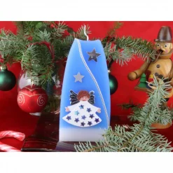 Outlet Weihnachtskerze personalisierbar – Doppelbogen-Kerze blau mit Engel, handgegossen, perfekte Winterdeko Kerzen & Beleuchtung
