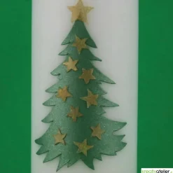 Sale Weihnachtskerze personalisierbar – Kerze mit Tannenbaum und goldenen Sternen, handverziert Kerzen & Beleuchtung