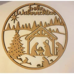 Outlet Weihnachtskranz aus Buchen-Sperrholz mit Krippenspiel, 25×25 cm, Wand- und Fensterdeko für Weihnachten Weihnachtsdeko