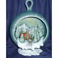Weihnachtsdeko|Keramikarte Weihnachtskugel mit Landschaft zum hängen oder stellen