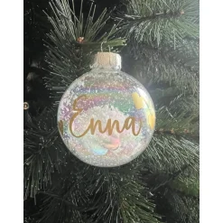 Baumschmuck Personalisierbar|UnikArt-Studio Weihnachtskugel mit Namen aus Echt-Glas, Personalisiert, Schnee , durchsichtige Kugel , Weihnachten, Liebe , Geschenke