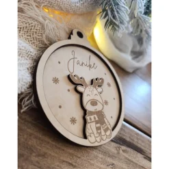 Baumschmuck Personalisierbar|Wunschelfe Weihnachtskugeln Elch Personalisiert aus Holz Christbaumkugel Personalisiertes Geschenk-Weihnachtsbaumdekoration