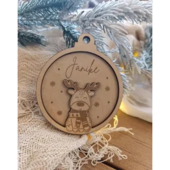 Baumschmuck Personalisierbar|Wunschelfe Weihnachtskugeln Elch Personalisiert aus Holz Christbaumkugel Personalisiertes Geschenk-Weihnachtsbaumdekoration