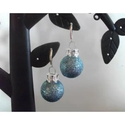 Clearance Weihnachtskugel-Ohrringe, Christbaumkugeln, Weihnachtskugeln, Ohrringe Blau Glitzer Weihnachtsaccessoires