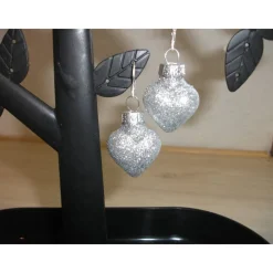 Online Weihnachtskugel-Ohrringe, Christbaumkugeln, Weihnachtskugeln, Ohrringe Herzen silber glitzer Weihnachtsaccessoires