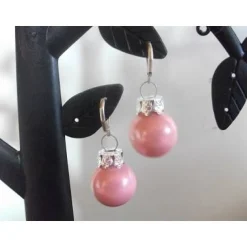 Best Weihnachtskugel-Ohrringe, Christbaumkugeln, Weihnachtskugeln, Ohrringe rosa milchig Weihnachtsaccessoires