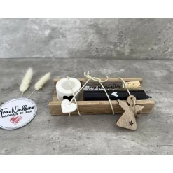 Discount Weihnachtsset, Wunscherfüller inkl. Kerzenhalter, Kerze nach Wahl in Holzverpackung, Kleinigkeit, Holzanhänger Geldgeschenke