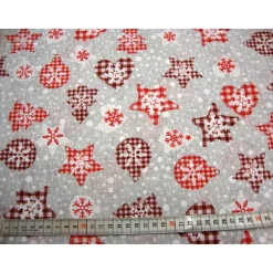 Outlet Weihnachtsstoff Meterware Sterne Tannenbaum Herzen Kugeln Karomuster–Punkte rot weiß grau, Deko-Stoffe Taschen nähen Weihnachtsstoffe