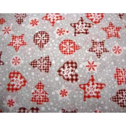 Discount Weihnachtsstoff Meterware Sterne Tannenbaum Herzen Kugeln Karomuster–Punkte rot weiß grau, Deko-Stoffe Taschen nähen Weihnachtsstoffe
