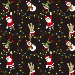 Discount Weihnachtsstoffe Baumwolle Meterware – Lichterkette Nikolaus Schneemann Elfen Lebkuchenmann – Webware Schwarz Bunt Weihnachtsstoffe