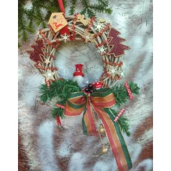 Weihnachtsdeko|Tinasdeko2019 Weihnachts-Türkranz Wandkranz Weidenkranz Wichtel rot/grün 25cm