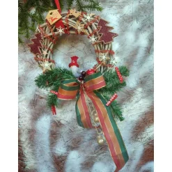 Weihnachtsdeko|Tinasdeko2019 Weihnachts-Türkranz Wandkranz Weidenkranz Wichtel rot/grün 25cm