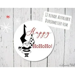 Best Weihnachtswichtel wünscht Happy Hohoho 12 DIY Papieraufkleber in rot mit schwarz weiß 4cm rund Sticker & Aufkleber