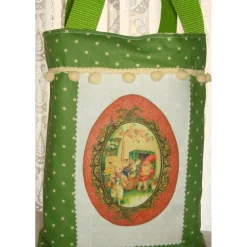 Wichtel Hasen Ostertasche Stoff mit Bügelbild grün weiß bunt Osterkörbchen