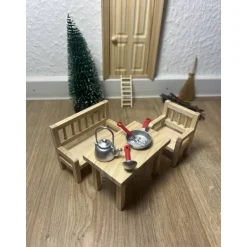 Best Wichtel Sitzecke Bank Stuhl und Tisch Miniatur aus Holz für Tomte Nisse Wichtelzauber