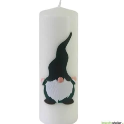 Outlet Wichtelkerze in elfenbein, Stumpenkerze mit Weihnachtswichtel, personalisierbar, Wichtelgeschenk Kerzen & Beleuchtung