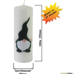 Outlet Wichtelkerze in elfenbein, Stumpenkerze mit Weihnachtswichtel, personalisierbar, Wichtelgeschenk Kerzen & Beleuchtung