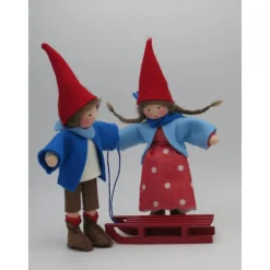 Clearance Wichtelpärchen mit Schlitten - Winter -  Blumenkind - Jahreszeitentisch - Waldorf Art - Art.Nr.WI20 Winter
