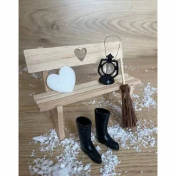 Best Wichteltür Wichtel Zubehör Holzbank mit Herz / Gummistiefel / Besen / Laterne Wichtelzauber