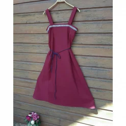 Clearance Wikinger Leinen Schürzenkleid, Überkleid bordeaux , Mittelalter Kleid, Wiki Schürze, LARP, SCA, Kostüme Für Erwachsene