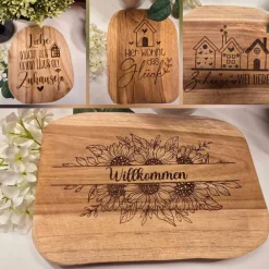 Willkommensschild aus Teakholz mit Gravur Tischdekoration