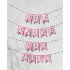 Hot Wimpel Girlande zur Taufe auf Wunsch personalisiert mit Wunschnamen Wimpelkette mit Namen Taufkind Dekoration Geschenke