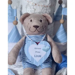 Outlet Windeltorte Junge Schloss blau personalisiert – Geschenk zur Babyparty mit Kuschelbärchen Geschenke