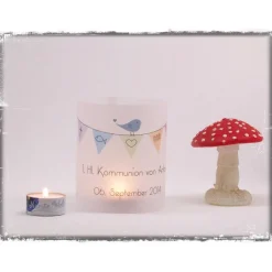 Kommunionkerzen|Nanös Welt Windlicht - Kommunion mit Wimpelkette Jungen