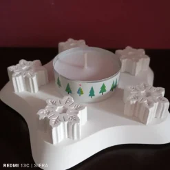 Kerzen & Beleuchtung|SiFra-Design Winterlicher Kerzenständer mit Schneesternen und großem Teelicht