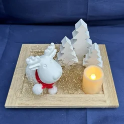 New Winterliches Deko-Tablett mit Rentier, LED-Kerze & Tannen – liebevolle Weihnachtsdeko Weihnachtsaccessoires