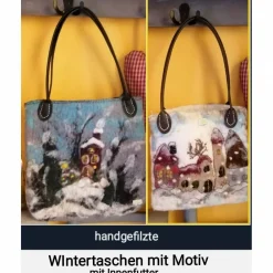 New WIntertasche, Shopper handgefilzt mit Motiv Winter